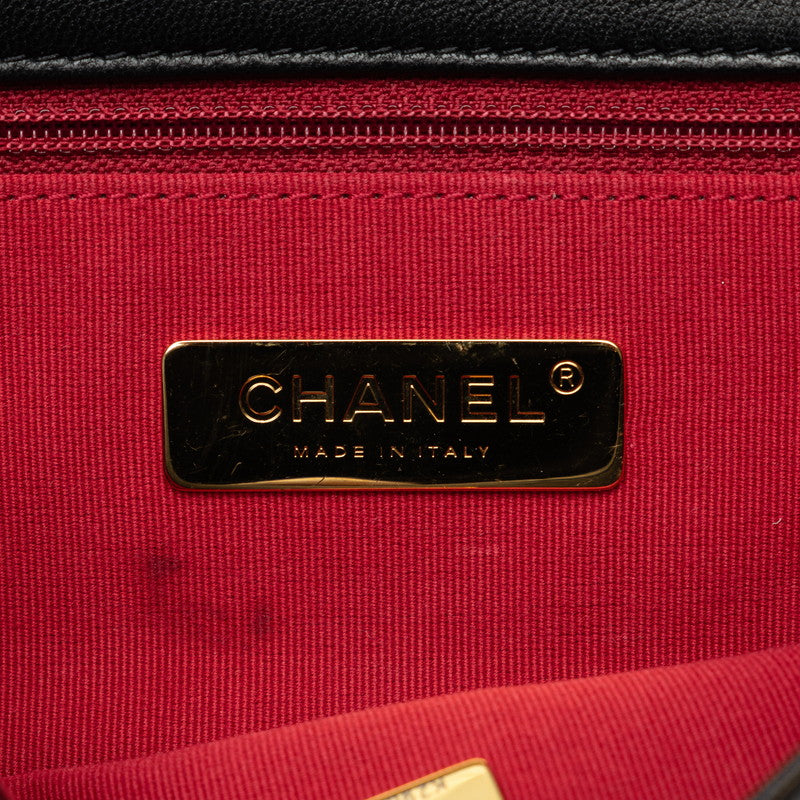 Chanel Matelasse Coco Mark Chain Shoulder Bag Black Lambskin