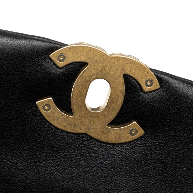 Chanel Matelasse Coco Mark Chain Shoulder Bag Black Lambskin