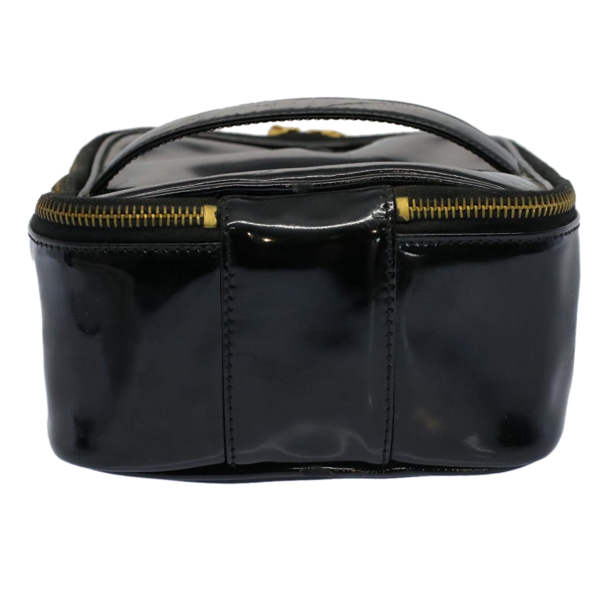 CHANEL Vanity Cosmetic Pouch Patent leather Black CC yb378