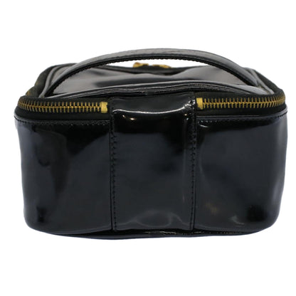 CHANEL Vanity Cosmetic Pouch Patent leather Black CC yb378