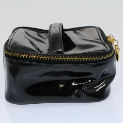 CHANEL Vanity Cosmetic Pouch Patent leather Black CC yb378