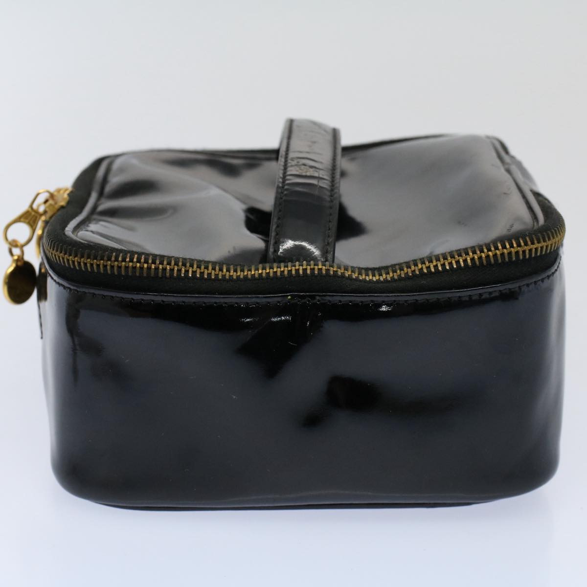 CHANEL Vanity Cosmetic Pouch Patent leather Black CC yb378