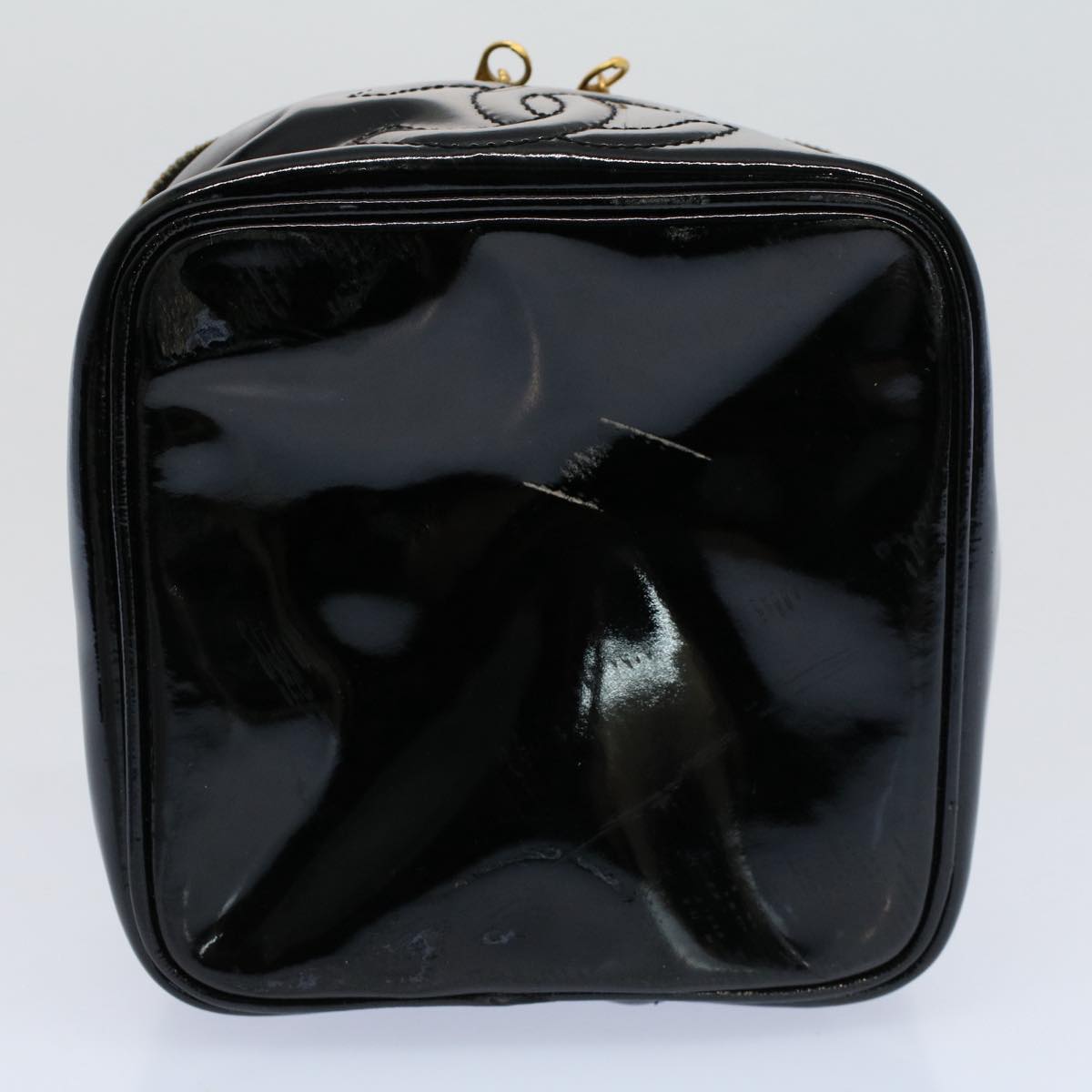 CHANEL Vanity Cosmetic Pouch Patent leather Black CC yb378
