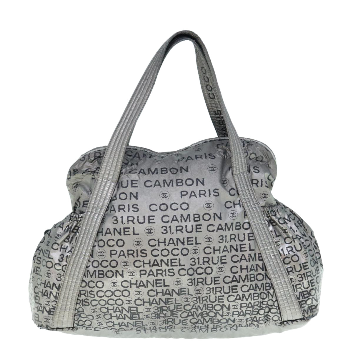 CHANEL Unlimited Shoulder Bag Nylon Silver CC yb486