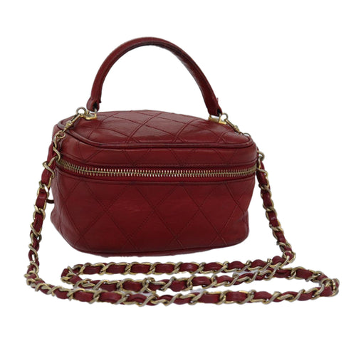 CHANEL Bicolore Chain Hand Bag Leather Red CC yb605