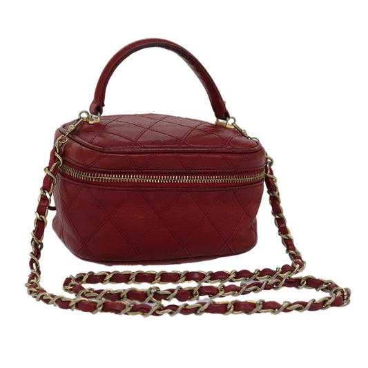 CHANEL Bicolore Chain Hand Bag Leather Red CC yb605