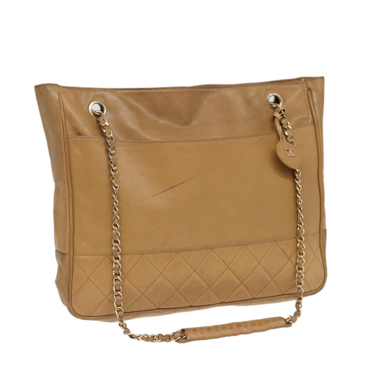 CHANEL Matelasse Chain Shoulder Bag Leather Beige Gold CC yb672