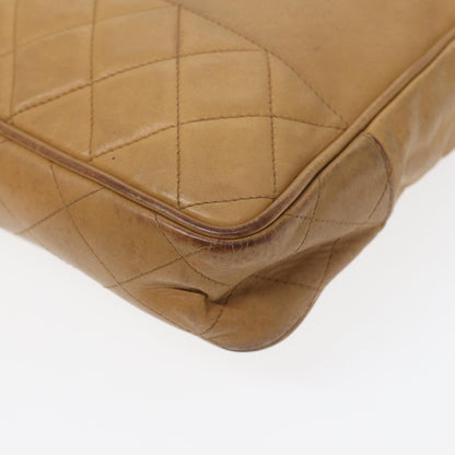 CHANEL Matelasse Chain Shoulder Bag Leather Beige Gold CC yb672