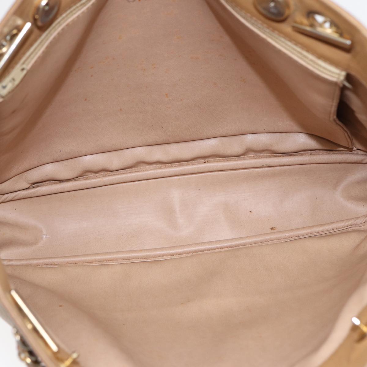 CHANEL Matelasse Chain Shoulder Bag Leather Beige Gold CC yb672