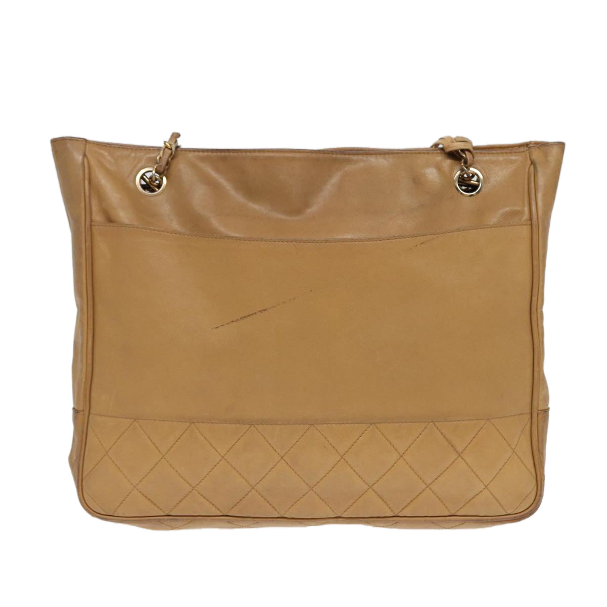 CHANEL Matelasse Chain Shoulder Bag Leather Beige Gold CC yb672