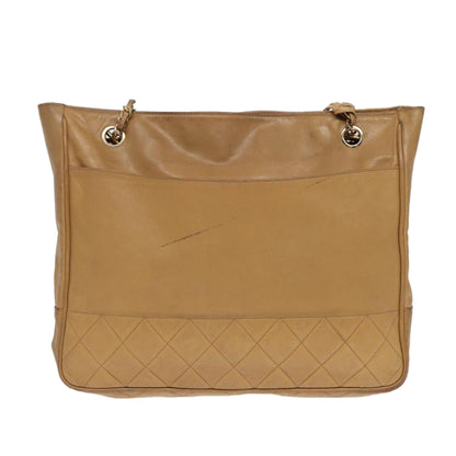 CHANEL Matelasse Chain Shoulder Bag Leather Beige Gold CC yb672