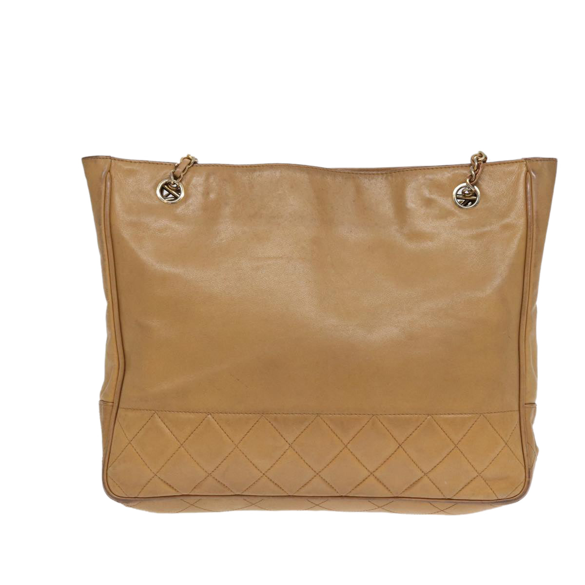 CHANEL Matelasse Chain Shoulder Bag Leather Beige Gold CC yb672