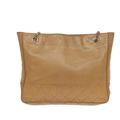CHANEL Matelasse Chain Shoulder Bag Leather Beige Gold CC yb672