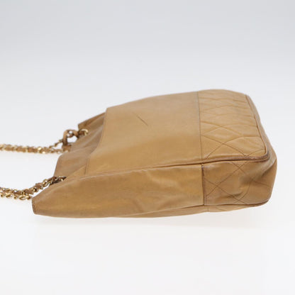 CHANEL Matelasse Chain Shoulder Bag Leather Beige Gold CC yb672