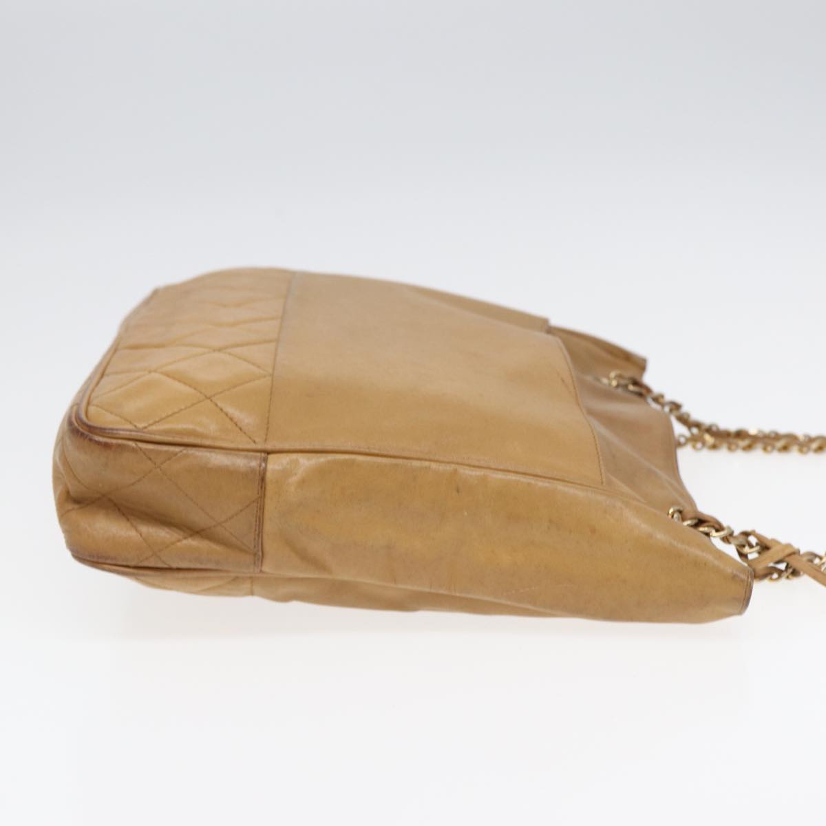 CHANEL Matelasse Chain Shoulder Bag Leather Beige Gold CC yb672