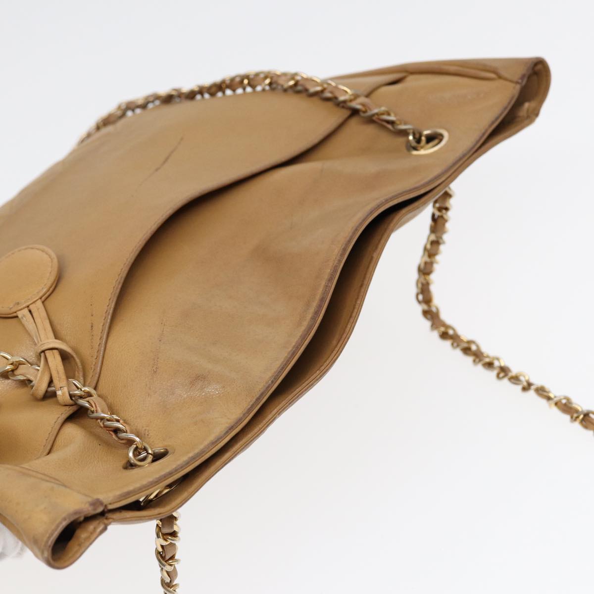 CHANEL Matelasse Chain Shoulder Bag Leather Beige Gold CC yb672
