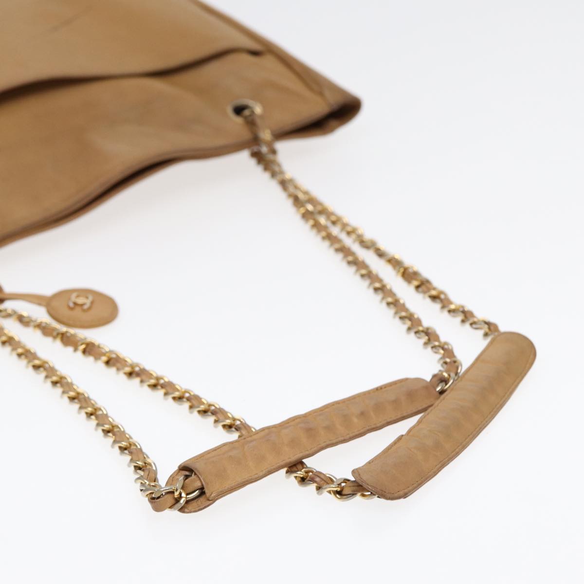CHANEL Matelasse Chain Shoulder Bag Leather Beige Gold CC yb672