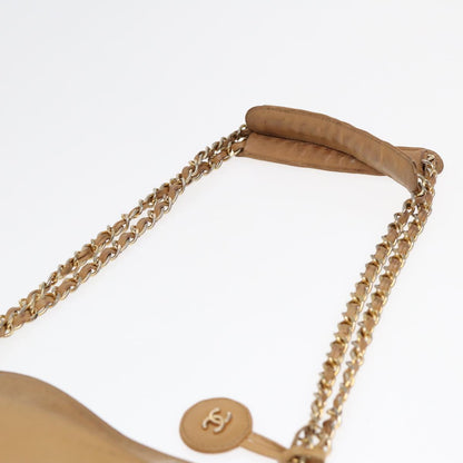 CHANEL Matelasse Chain Shoulder Bag Leather Beige Gold CC yb672
