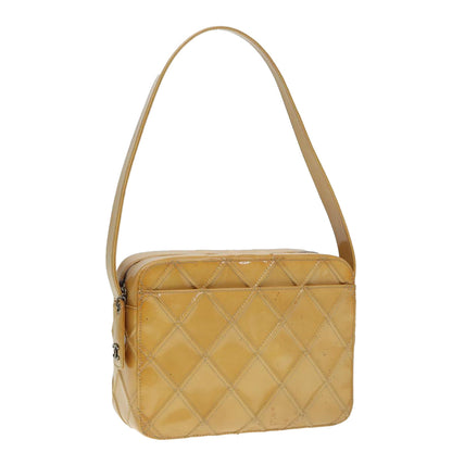 CHANEL Bicolore Shoulder Bag Enamel Yellow Silver CC yb674