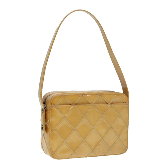CHANEL Bicolore Shoulder Bag Enamel Yellow Silver CC yb674