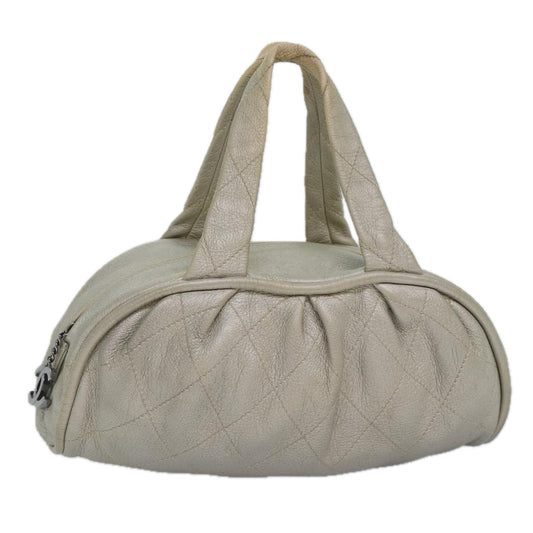 CHANEL Matelasse Hand Bag Leather Silver CC yb675