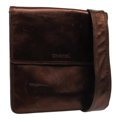 CHANEL Shoulder Bag Leather Bronze Gold CC yb676