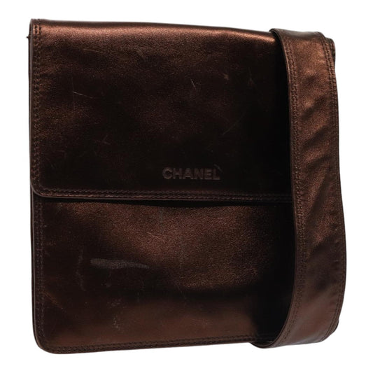 CHANEL Shoulder Bag Leather Bronze Gold CC yb676