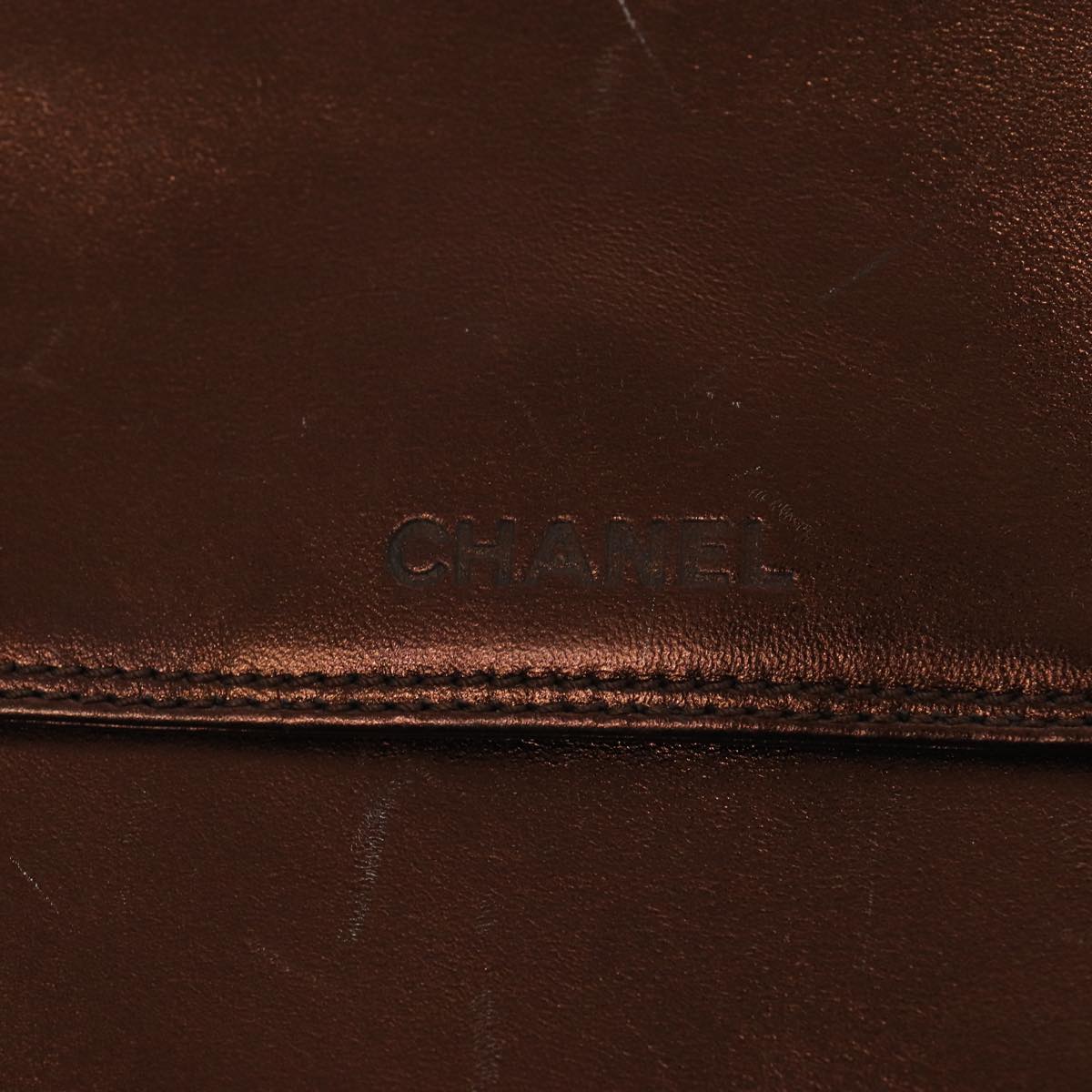 CHANEL Shoulder Bag Leather Bronze Gold CC yb676