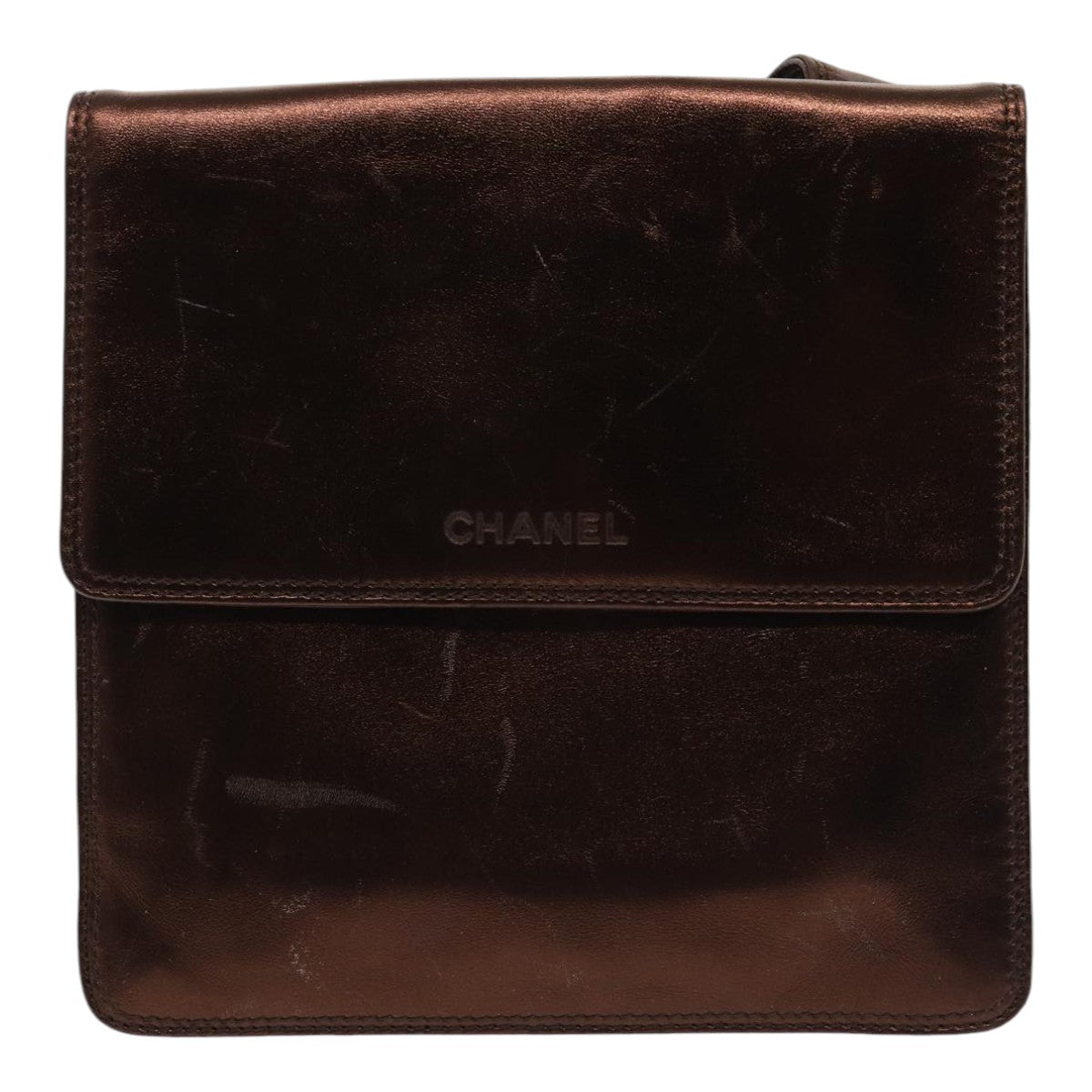 CHANEL Shoulder Bag Leather Bronze Gold CC yb676