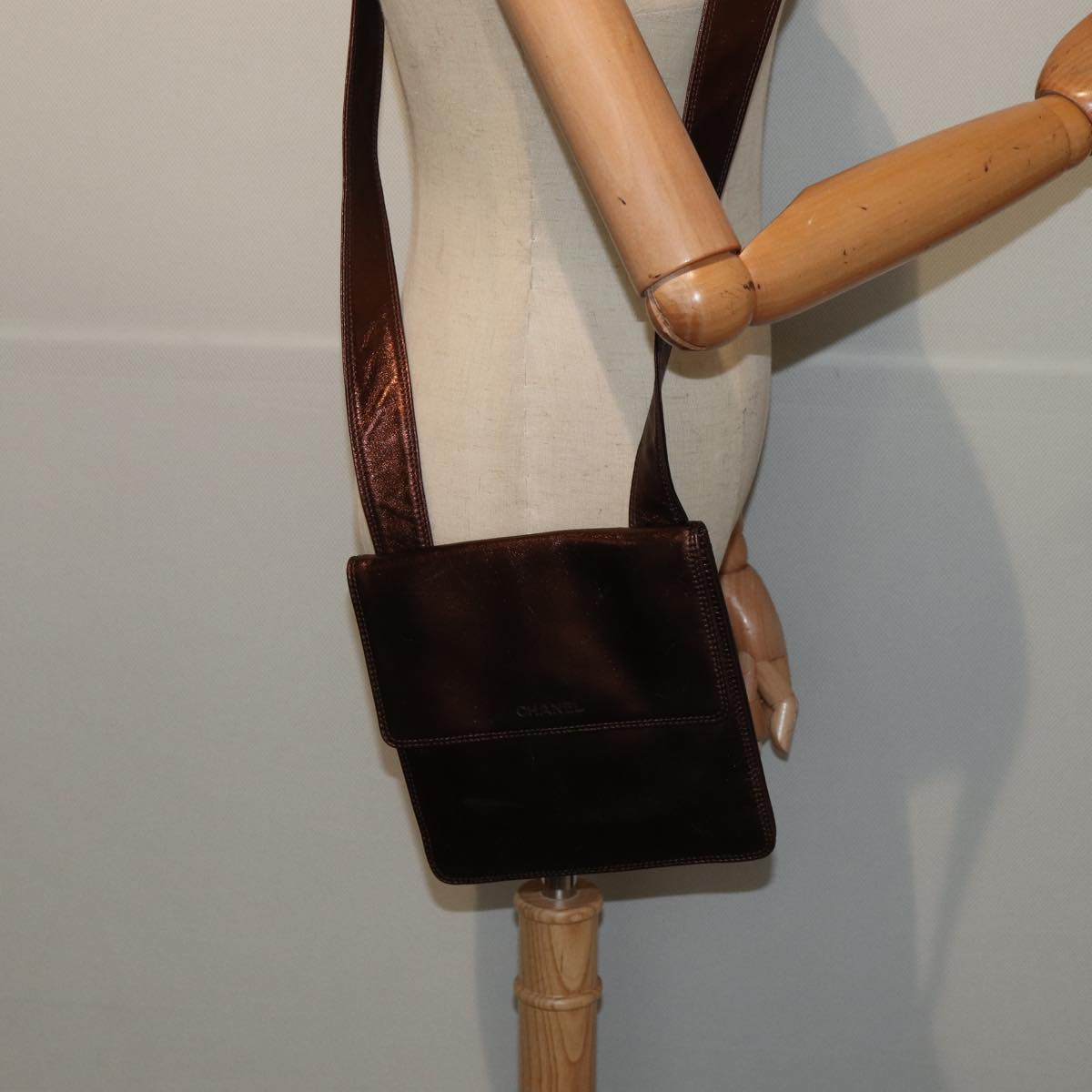CHANEL Shoulder Bag Leather Bronze Gold CC yb676