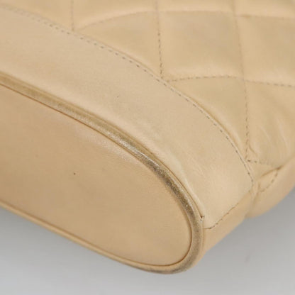 CHANEL Matelasse Chain Shoulder Bag Leather Beige CC yb718