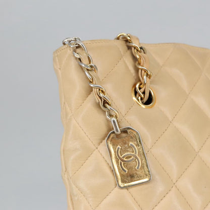 CHANEL Matelasse Chain Shoulder Bag Leather Beige CC yb718