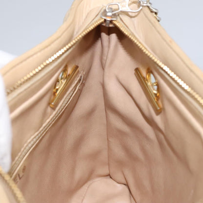 CHANEL Matelasse Chain Shoulder Bag Leather Beige CC yb718