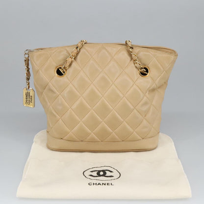 CHANEL Matelasse Chain Shoulder Bag Leather Beige CC yb718