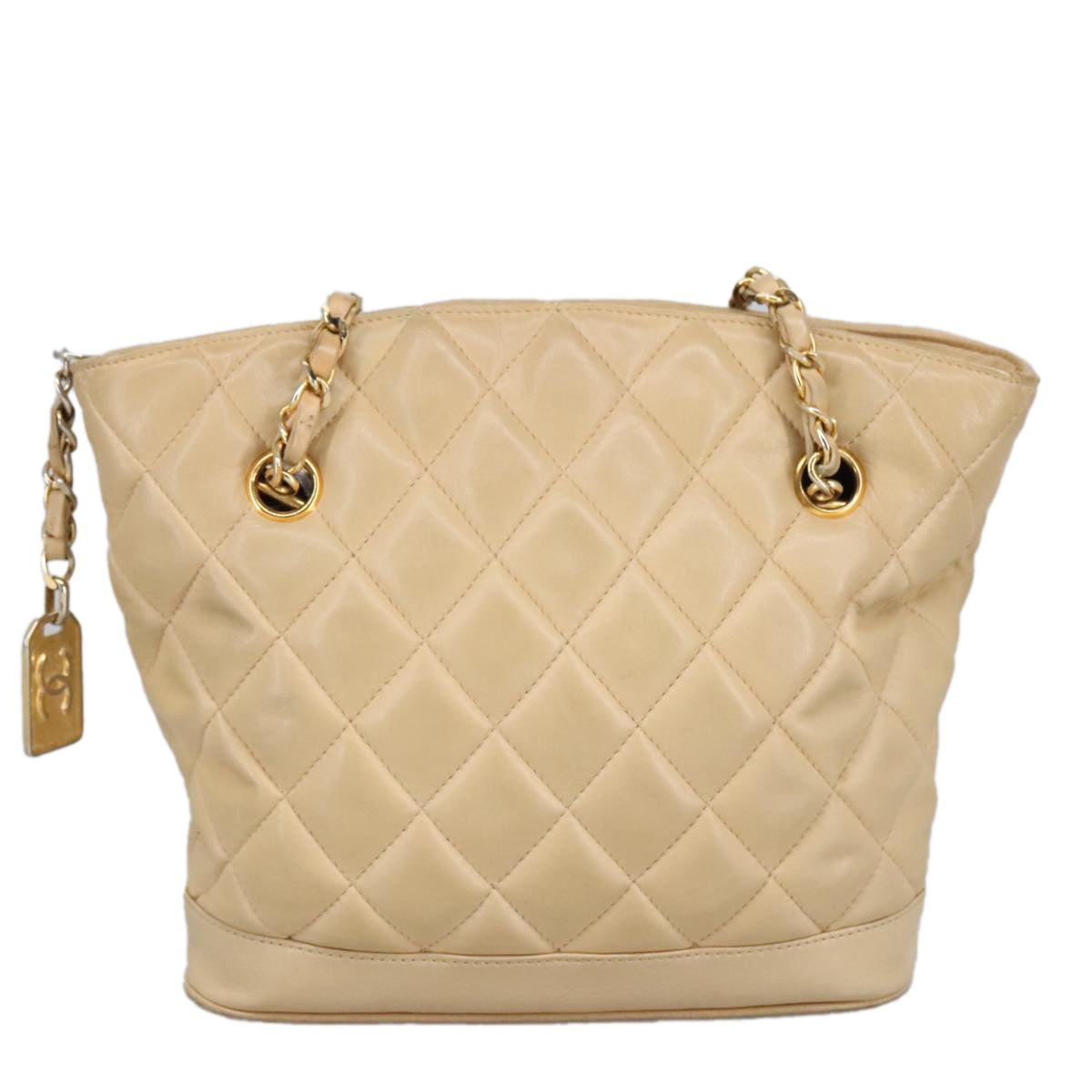 CHANEL Matelasse Chain Shoulder Bag Leather Beige CC yb718