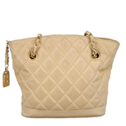 CHANEL Matelasse Chain Shoulder Bag Leather Beige CC yb718