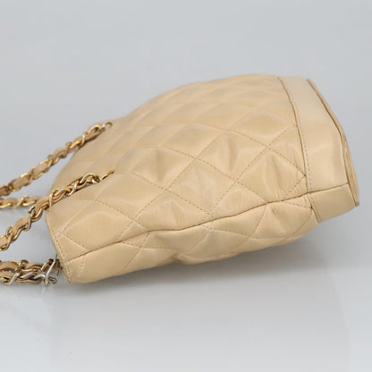 CHANEL Matelasse Chain Shoulder Bag Leather Beige CC yb718