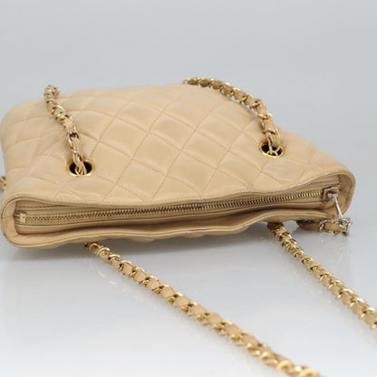 CHANEL Matelasse Chain Shoulder Bag Leather Beige CC yb718
