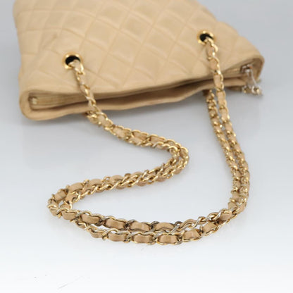 CHANEL Matelasse Chain Shoulder Bag Leather Beige CC yb718
