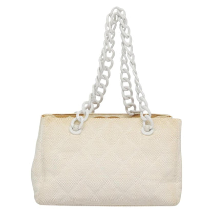 CHANEL Matelasse Chain Tote Bag Raffia White CC yb722