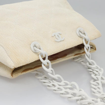 CHANEL Matelasse Chain Tote Bag Raffia White CC yb722