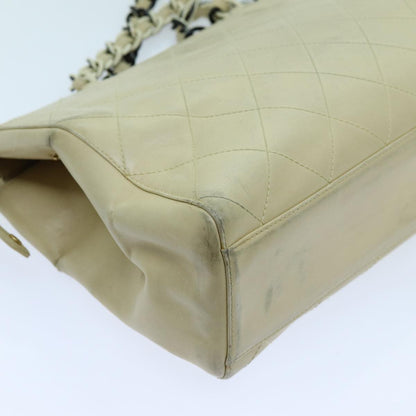 CHANEL Matelasse Chain Tote Bag Leather Beige CC yk11588