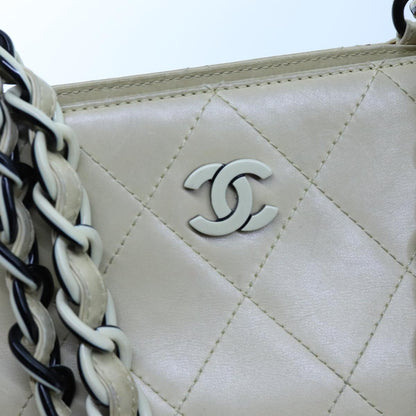 CHANEL Matelasse Chain Tote Bag Leather Beige CC yk11588