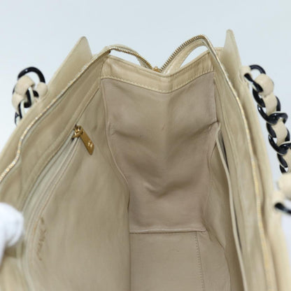 CHANEL Matelasse Chain Tote Bag Leather Beige CC yk11588