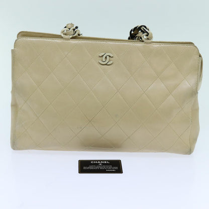 CHANEL Matelasse Chain Tote Bag Leather Beige CC yk11588