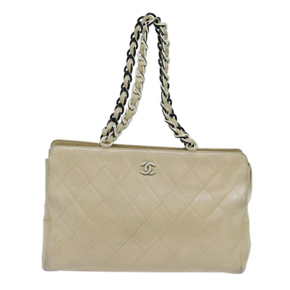 CHANEL Matelasse Chain Tote Bag Leather Beige CC yk11588