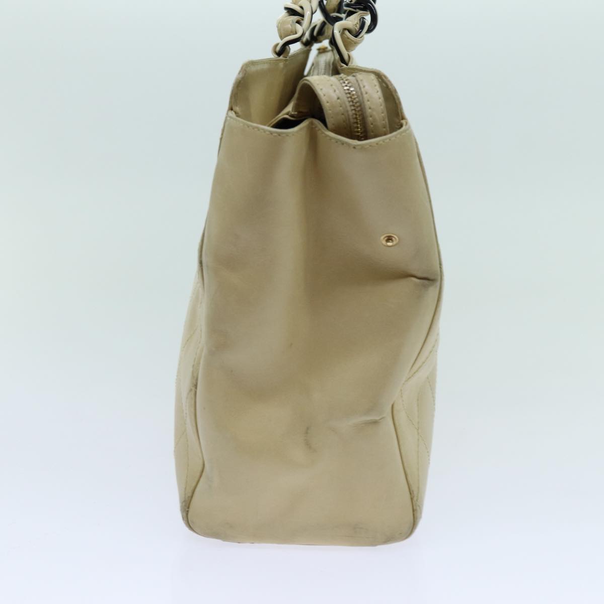 CHANEL Matelasse Chain Tote Bag Leather Beige CC yk11588