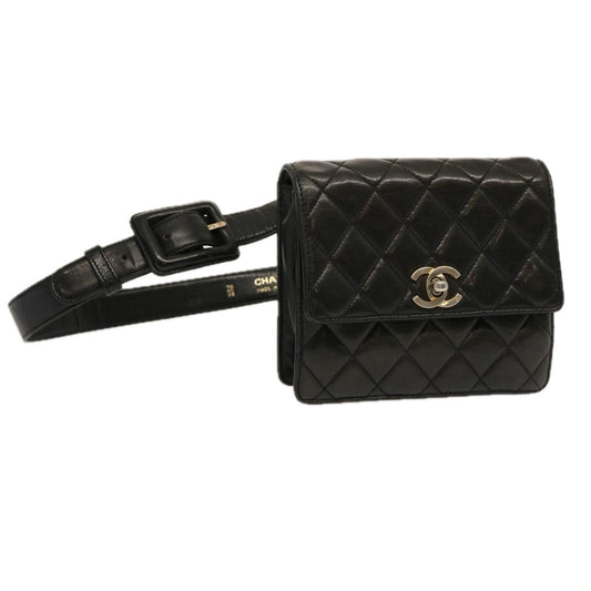 CHANEL Matelasse Turn Lock Waist bag Lamb Skin Black CC yk11590