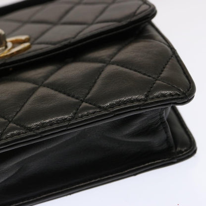 CHANEL Matelasse Turn Lock Waist bag Lamb Skin Black CC yk11590