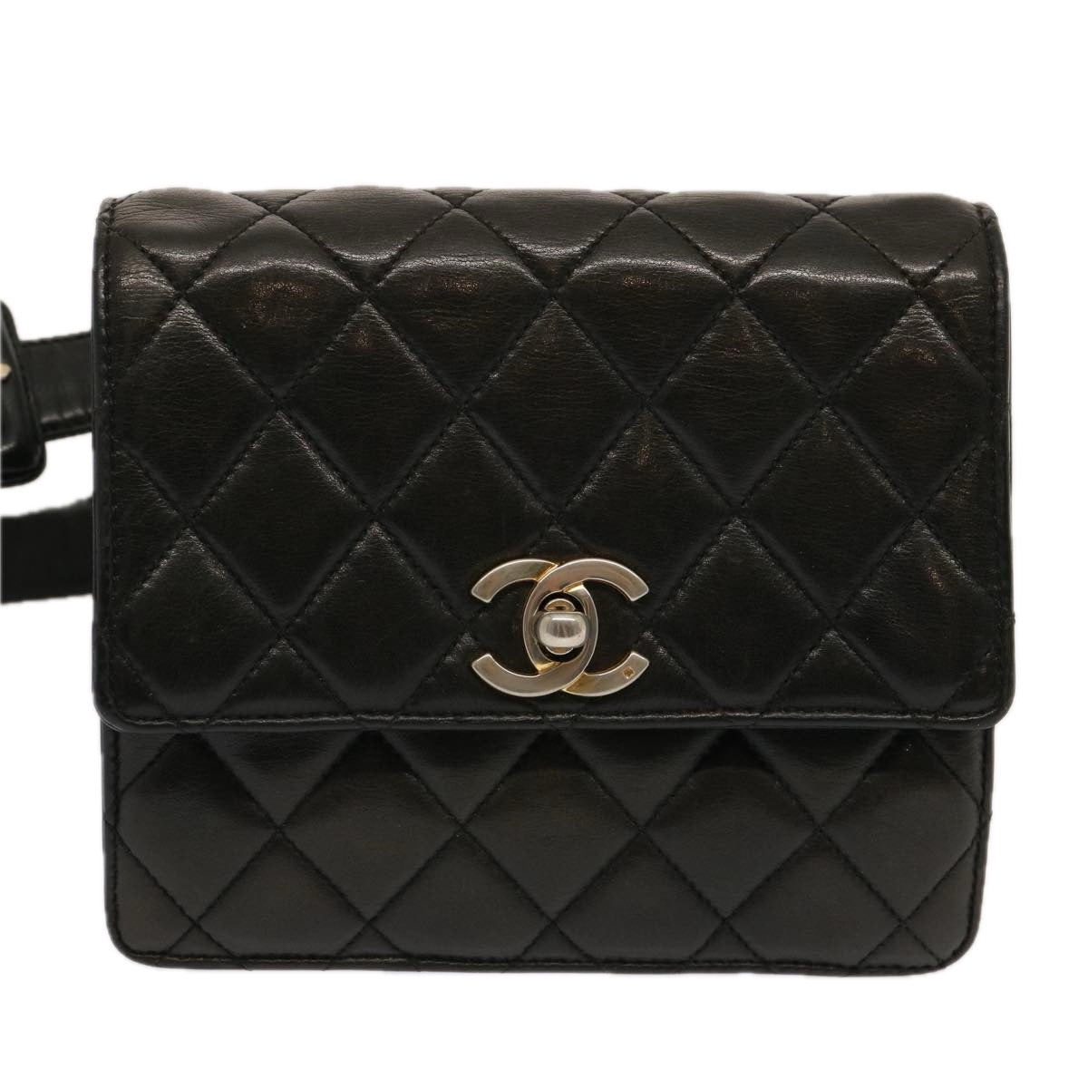 CHANEL Matelasse Turn Lock Waist bag Lamb Skin Black CC yk11590
